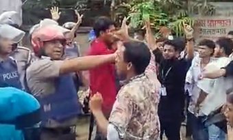 গাজীপুরে শ্রমিকের মৃত্যুর ঘটনায় বিক্ষোভ, পুলিশের টিয়ারশেল নিক্ষেপ
