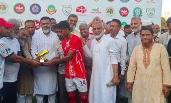 গাজীপুরে জিয়াউর রহমান গোল্ড কাপ ফুটবল টুর্নামেন্ট জামালপুরকে হারিয়ে ফাইনালে বিকেএসপি